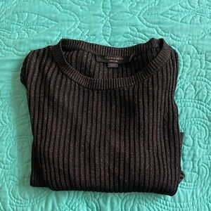 All Saints Black Metallic Ribbed Crewneck Sweater